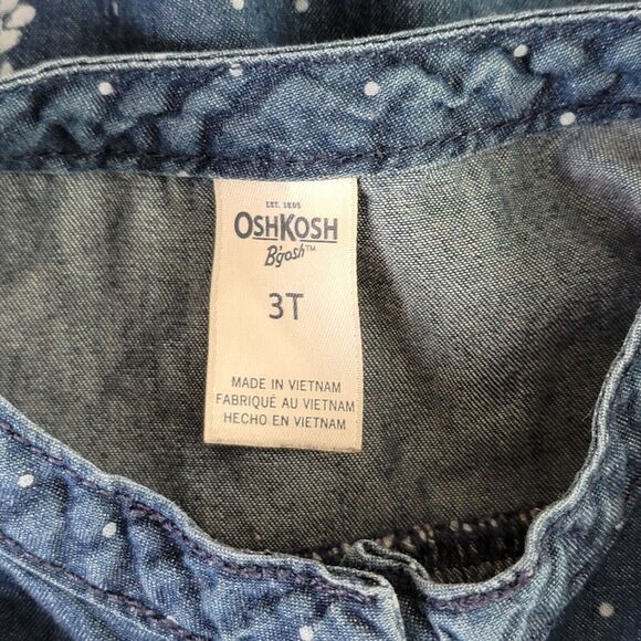Toddler Dress 3T OshKosh B'gosh Chambray Blue Denim Western Floral Polka Dots - Picture 4 of 5